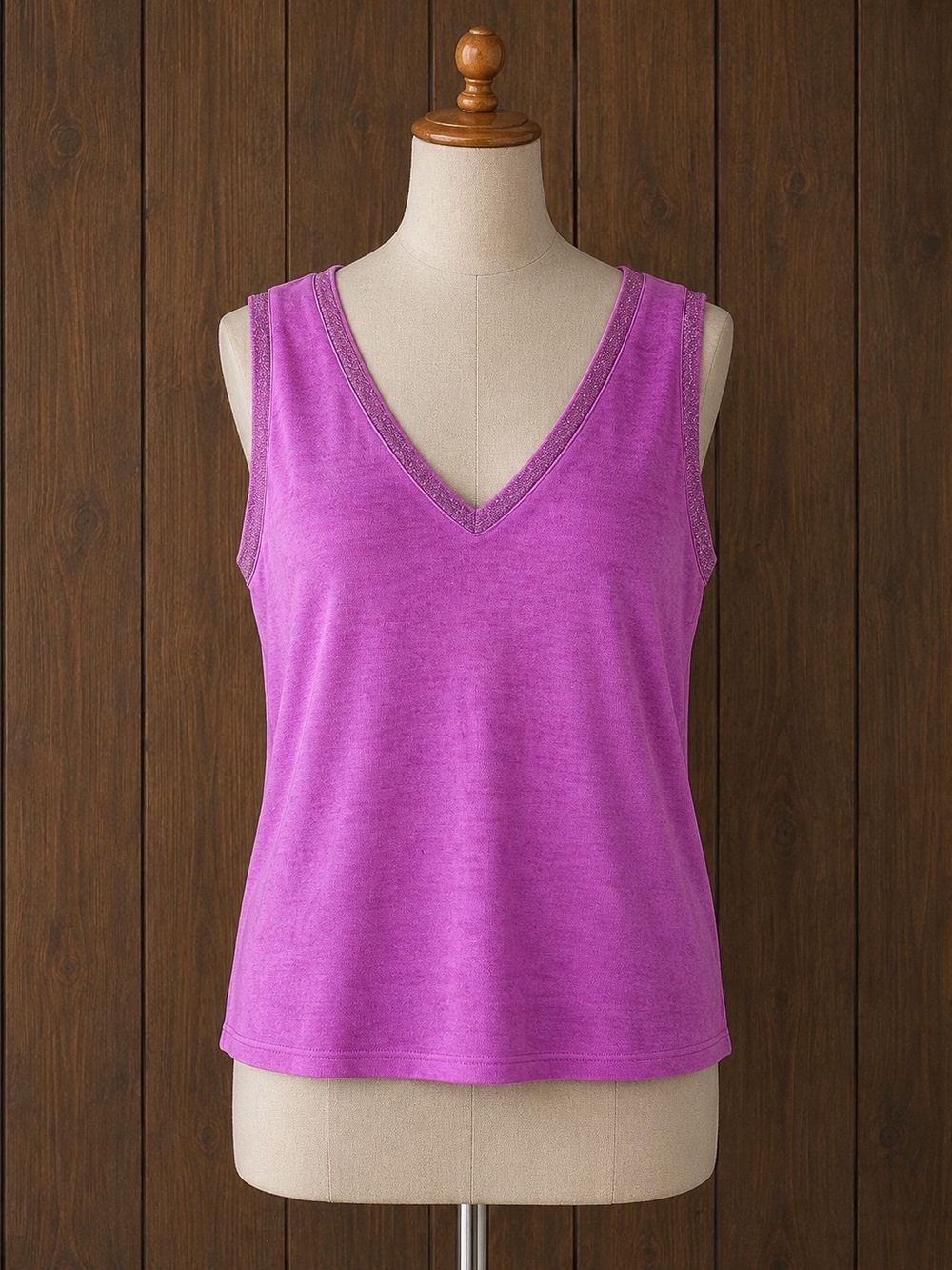 V-Neck Sleeveless Tank Top in Magenta